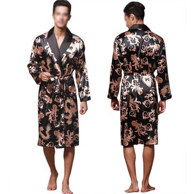 China QUICK DRY Mens Long Sleeve Ice Silk Print Nightgown Pajamas For Men for sale