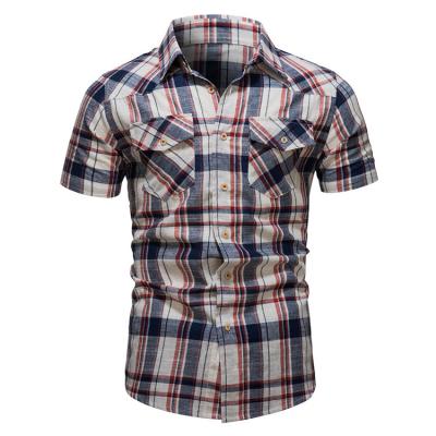 China Slim Fit Plaid Slim Fit Mens Work Shirts Anti-pilling Mens Short Sleeve Plus Size Shirt for sale