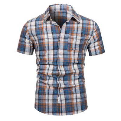 China Viable Wholesale Casual Shirt Push Up Collar Plaid Shorts Sheath Big And Tall Men's Shirts With Pocket for sale