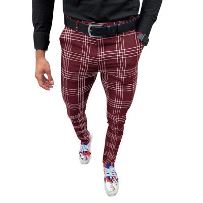 China Viable Custom Men's Office Slim Fit Casual Pants Fashion Skinny Plaid Formal Pants For Men for sale