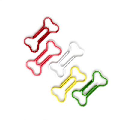 China Plastic-Coating Colorful Line YS1008 Wholesale Customized Colorful Matching Bone Shaped School Animal Paper Clips For Office for sale