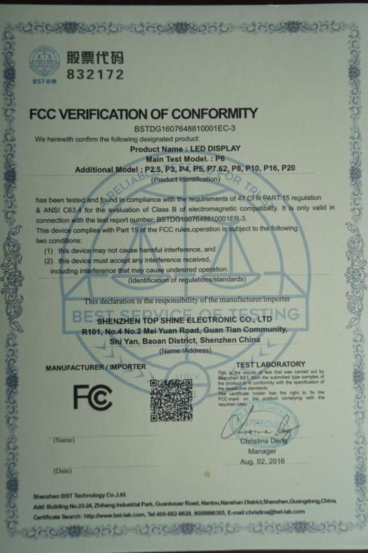 FCC - Shenzhen Top Shine Electronic Co., Ltd.