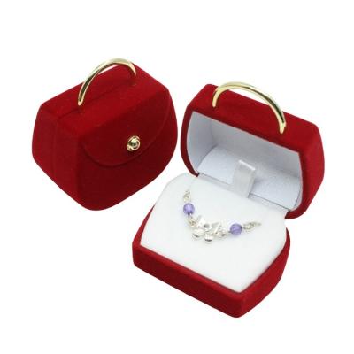 China Velvet Handbag Shaped Necklace Box Flocking Jewelry Box For Ring for sale