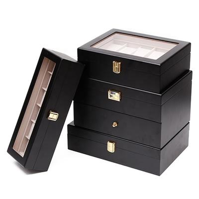 China Large Men's Wooden Watch Box Organizer Matte Black Watch Storage Box Wooden Watch Display Case 6 10 12 20slots for sale