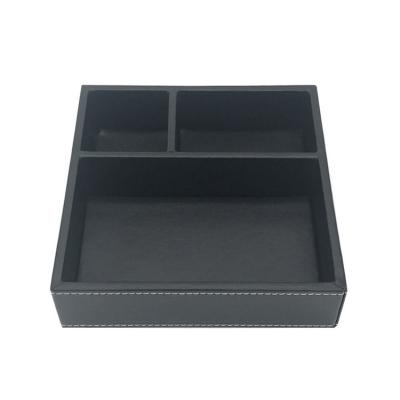 China Simple Design 3 Slots Custom Accessory Storage Box Viable PU Leather Storage Box For Sundries for sale