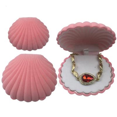 China Velvet Flocking Pink Conch Jewelry Flocking Box Seashells Velvet Jewelry Box Rings Earrings Pendant Necklace for sale