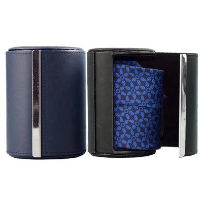 China Wholesale Custom Luxury Black Leather Tie Box Round Gift PU Tie Packaging Box for sale