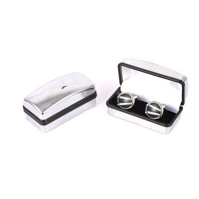 China Custom wholesale handmade metal small plastic silver color logo jewelry cufflink box for sale