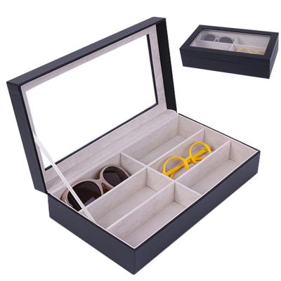 China Hot Products Custom Logo Handmade Trending PU Black Leather Eye Glasses Packaging Box Case for sale