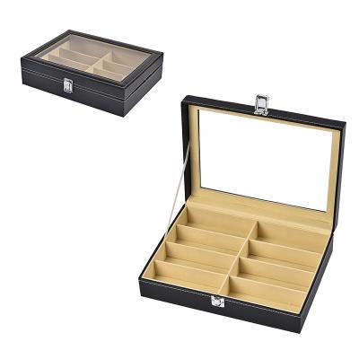 China Wholesale Leather Display Case 8 Grids Multi Functional Glass Sunglasses Box for sale