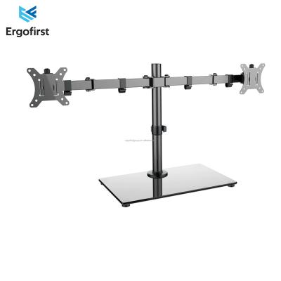 China LCD Desktop Glass Vertical Dual Monitor Stand Double Viewing Screen Stand Free Standing Desk Mount Stand for sale