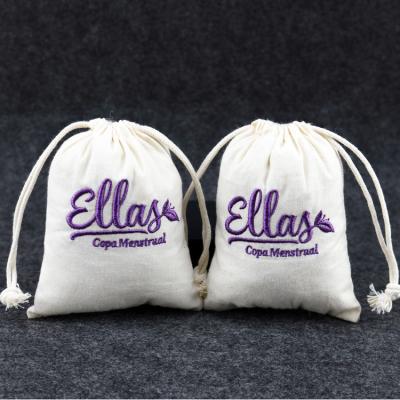 China Wholesale Custom Embroidered Reclycled Logo Small Soft Drawstring Organic Jewelry Gift Pouch Cotton Embroidered Bags for sale