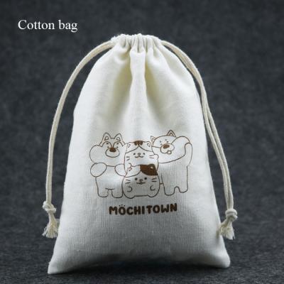 China Promotional Reclycled Gift Bag Small Drawstring Cotton Bag Pouch With Screen Printing Letter Logo for sale