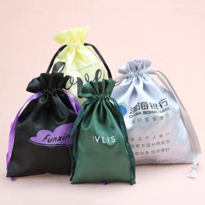 China Black Satin Drawstring Bag Custom Silk Gift Pull String Small Small Bag For Hair Extension Bundles for sale