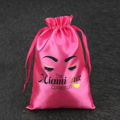 China Eco Friendly Customized Printed Hair Extension Packaging Pouch Drawstring Satin Bags For Wigs for sale