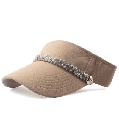 China COMMON New Summer Empty Top Hat For Women Rhinestone Belt UV Protection Sports Sun Visor Sun Visor Running Hat for sale