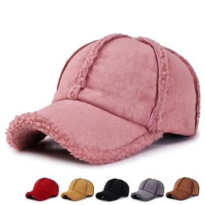 China COMMON 2021 women winter thicken men's sports warm solid colorful casual Korean sheepskin thickened woolen baseball cap for sale