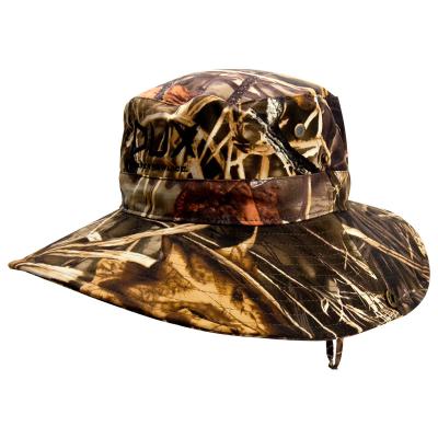 China Wholesale Custom Fishing Headwear Mens Vintage Camouflage Custom Outdoor Sun Bucket Hats Side With Woven Label for sale