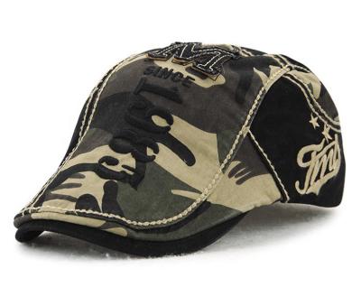 China Striped Logo Custom Patch Unisex Men's Camouflage Hunting Newsboy Ivy Flat Hat for sale