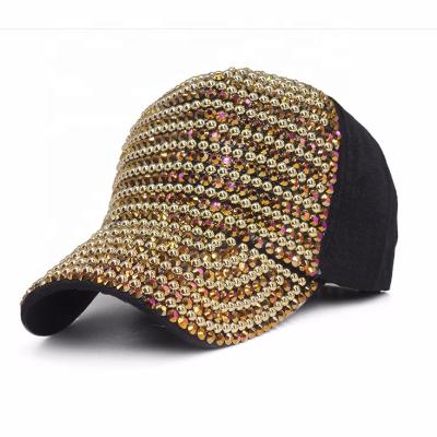 China breathable & Shinny Booty Waterproof Fashion Luxury Beads Women's Rhinestones Baseball Cap Custom Hats for sale