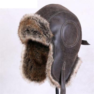 China JOINT Warm Ear Waves Leather Fur Winter Hat Bomber Male Trapper Hat for sale