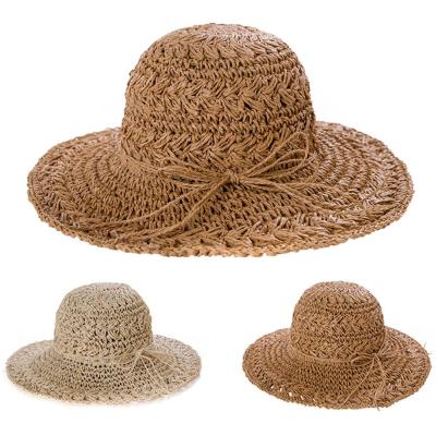 China Girls Striped Colors Curved Women Straw Hats Summer Wide Sun Protection Fashion Raffia Ribbon Beach Panama Wholesale 100% Custom for sale