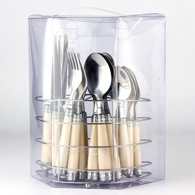 China New Sustainable Selling 24 Pieces Cutlery Sets Plastic Handle Stainless Steel Dinnerware for sale