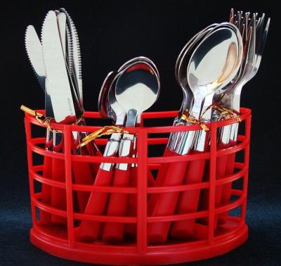 China Sustainable New Cutlery Set Stainless Steel Handle Plastic Cutlery 24pcs Set for sale