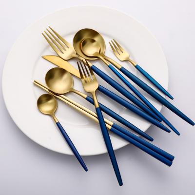 China High and Luxury Sustainable Wedding Gold Plated 304 Stainless Steel Cutlery Set Gold Spoon Spoon and Fork Brushed Fork Set for Hotel for sale