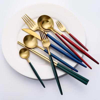 China Viable 4 PCs Stainless Steel Knife Fork Spoon Fork Restaurant Flatware Set Stainless Steel Dinnerware Gold Spoon and Fork Cutlery Sets for sale