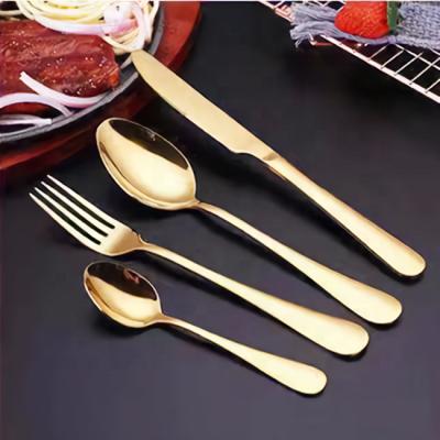 China 18/10 Stainless Steel Gold Plated Flatware Fork Spoon Knife Viable Cutlery For Wedding And Hotel for sale