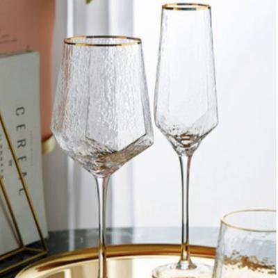 China Viable high-end diamonds style stria wine Champagne Phnom Penh crystal glass lead-free malleolar glass drinking vessel for sale