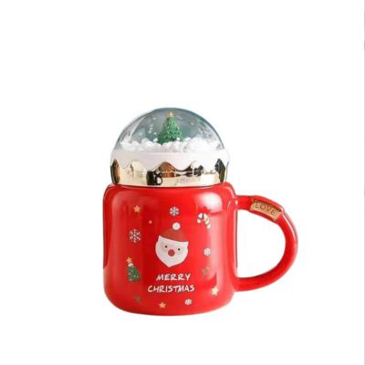 China INS Christmas Sustainable Mug With Lid Cute Cartoon Ceramic Water Cup Creative Wholesale for sale