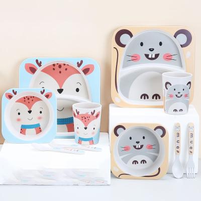 China Hot-selling five-piece children's cutlery set anti-dropping cute pig fiber blending fall cute main set bamboo cutlery set for sale