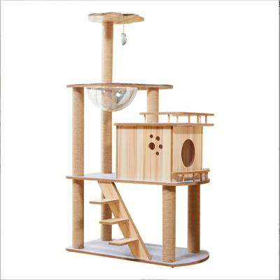 China Durable Cute Pet Supplies Large Type Felt Four Seasons Cat Climbing Universal Solid Wood Frame for sale