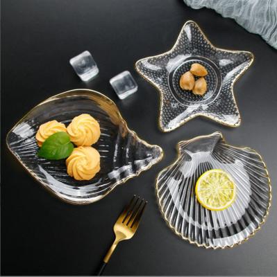 China Ocean Viable Crystal Series Lead Free Shell Dish Conch Shape With Gold Rim Ice Cream Snack Dish for sale