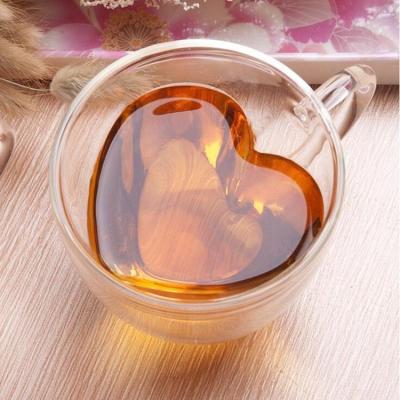 China MAIMAI Mug Glass Cup Of Love 240ml Wholesale Viable Transparent Heart Shaped Heat Resistant Double Mug Wall With Handle for sale