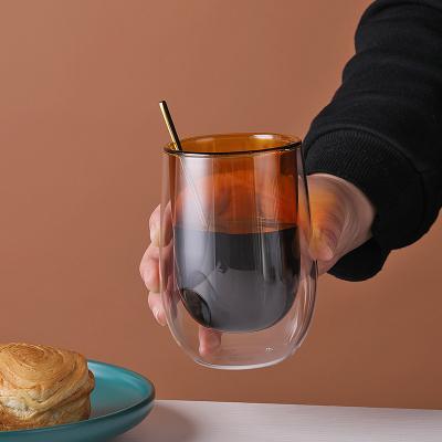 China MAIMAI Viable Transparent Egg Shaped Double Wall Espresso Pyrex Glass Cup Heat Resistant Mug For Coffee Milk for sale