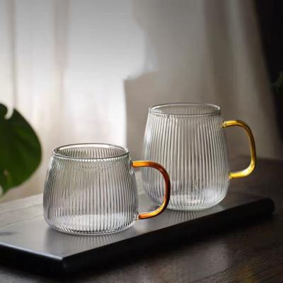 China MAIMAI Viable Elegant Transparent Japanese Stripes Shaped Double Wall Glass Coffee Mug Heat Resistant Milk Beer Mugs for sale