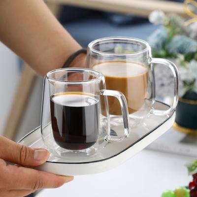 China MAIMAI High Borosilicate 250ml 350ml High Borosilicate 250ml 350ml Clear Glass Mug Coffee Mile Tea Durable Transparent Heat Resistant Double Wall With Handle for sale