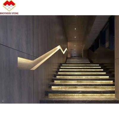 China Project Modern Natural Stone Tile Anti-Slip Marble Staircase Customized Staircase Step Marble Cover for sale