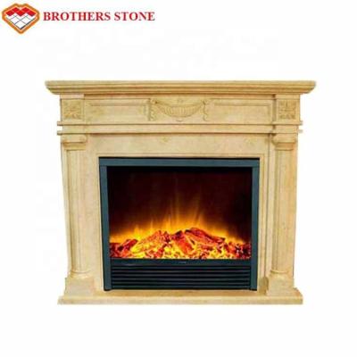 China Modern Brothers Stone Beige White Marble Fire Surround Marble Fireplaces Surrounds Mantels for sale