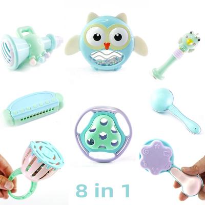 China Toy Newborn Baby Rattle Musical 8-Piece Set Hand Bell Sand Hammer Toys Harmonica Trumpet 18M+ Baby Safe Gift Box Educational BB-Stick Toy for sale