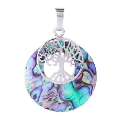 China Fashionable Colorful New Zealand Abalone Shell With Brass Tree Pendant Necklace For Women for sale