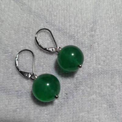 China Wholesale Trendy Dyed Natural Jade Series 12mm Bead 925 Sterling Silver D Hook Earring For Women for sale