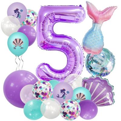 China Party Kids Mermaid Tail Balloon Pillar Birthday Party Road Guide Decorative Aluminum Foil Balloon Confetti 40inch Number Balloon Set for sale