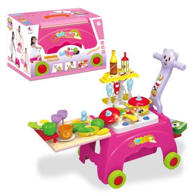 China Children Cooking Kitchen Toys Pink Play Toys Educational Factory Sale Fruit Cutting and Vegetables for Kids Kitchen Cooking Storage Baby Walker Toys for sale