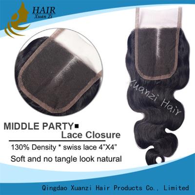 China Hair Weave Closures Pieces No Tangling  , Deep Wave Silk Base Frontal Closure for sale