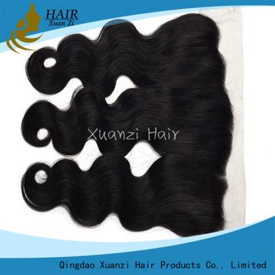 China Peruvian Weave Closure Piece Nature Black , Deep Wave Silk Lace Front Closure for sale