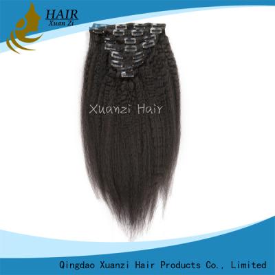 China Durable Full Cuticle Clip In Virgin Hair Extensions Kinky Straight Soft Smooth for sale